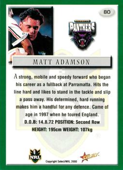 2000 Select #80 Matt Adamson Back